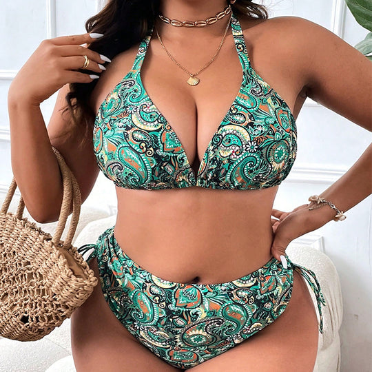 Damen Hochgeschnittener Bikini mit Vintage-Design EB