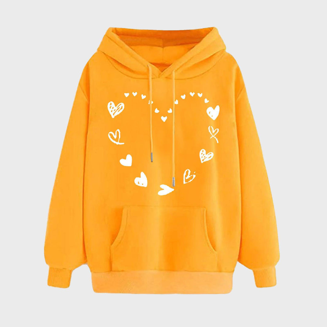 Damen Kapuzensweater mit verspieltem Herzmotiv und bequemer Kängurutasche EB