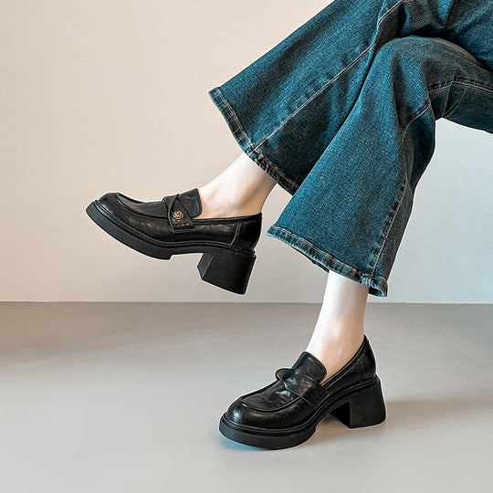 Damen Modische Loafers mit Blockabsatz EB
