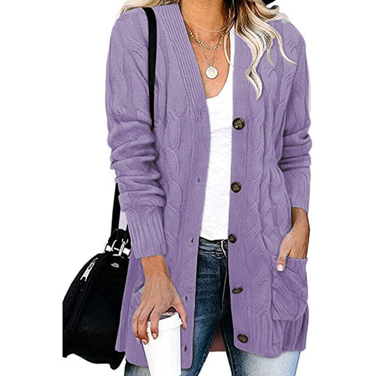 Damen Strickjacke mit dekorativem Zopfmuster und praktischen Taschen EB