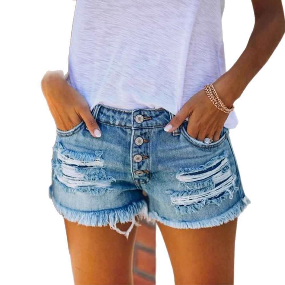 Damen Denim-Shorts mit angesagtem Destroyed-Effekt und Fransen EB