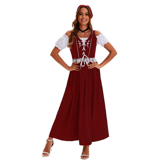 Damen nan langes Trachtenkleid im Dirndlstil mit Corsage-Schnürung und Spitzenbund EB