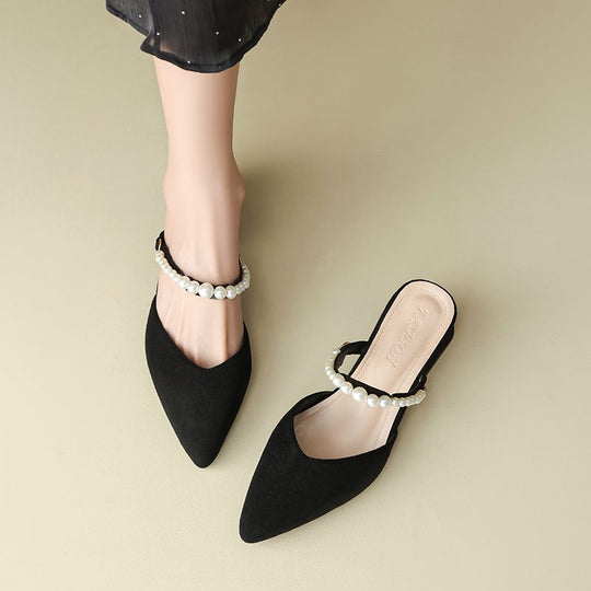 Damen elegante Slingback Mules mit Perlenakzenten EB