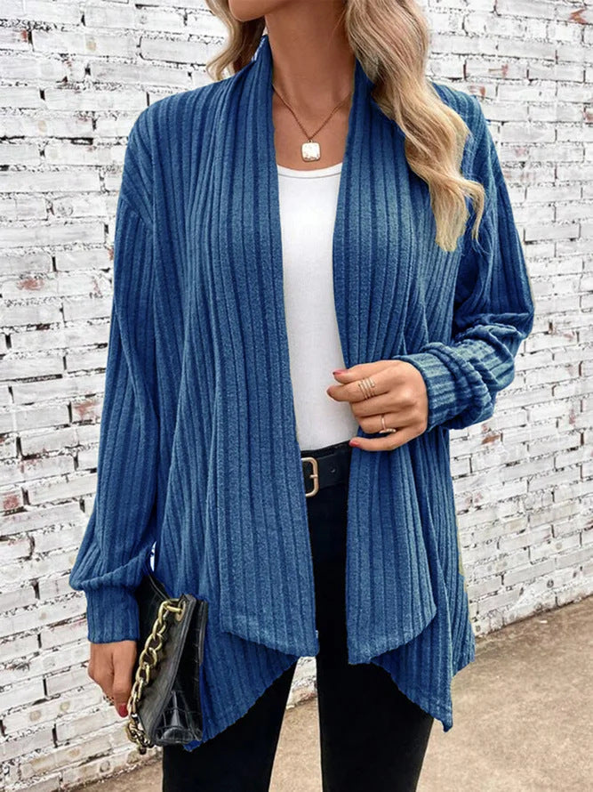 Damen lässiger Strickcardigan mit markantem Rippdesign EB