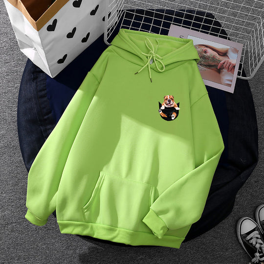 Unisex nan Kapuzenpullover mit Bulldoggen-Taschenpatch, oversized Schnitt und angerauter Fleece-Innenseite EB