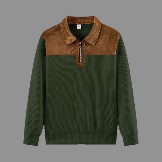 Unisex nan feinstrukturierter Strickpullover mit halbem Reißverschlusskragen und Samtbesatz EB