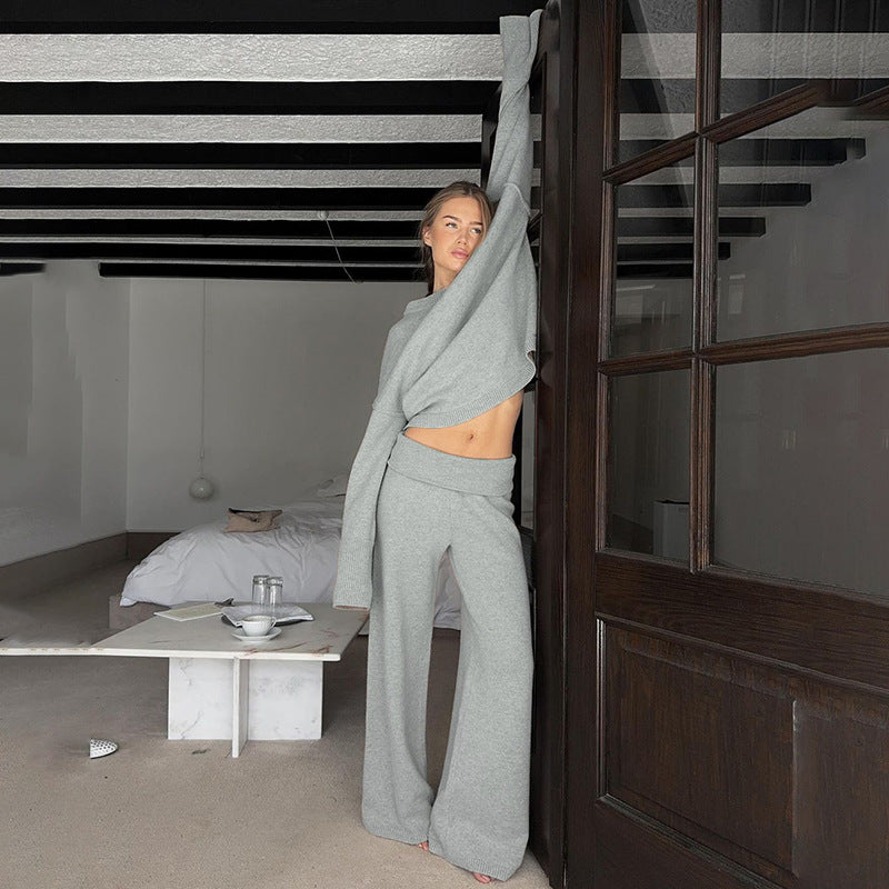Damen nan kaschmirähnliches Strick-Lounge-Set mit Oversize-Pullover und weiten Palazzo-Hosen EB