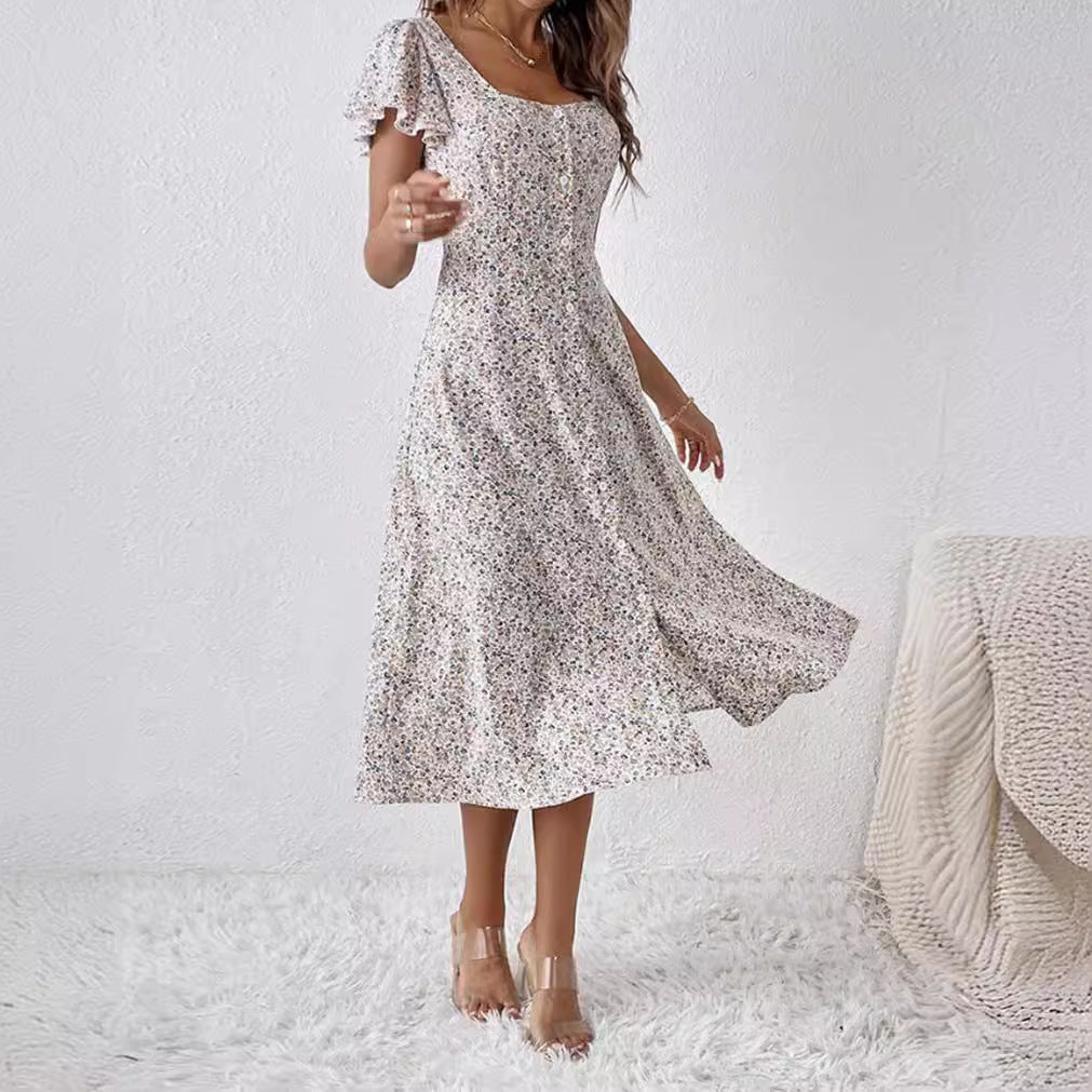 Damen Midi-Kleid mit femininen Rüschendetails und Knopfverschluss Heidi-Mode