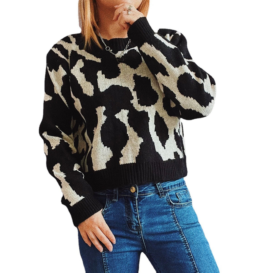 Damen gemusterter Pullover mit modernem Tierdruck EB