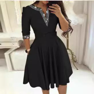 Damen Elegantes Wickelkleid mit Gittermuster und Taillengürtel EB