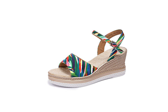 Damen  Espadrille-Keilpantoletten mit geflochtenem Bastplateau und verstellbarem Knöchelriemen EB