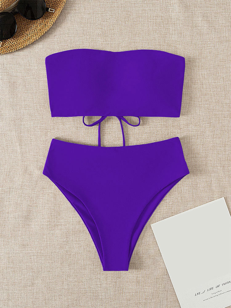 Damen Bandeau-Bikini mit hochgeschnittenem Unterteil EB