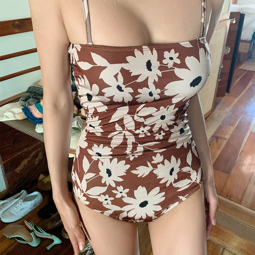 Damen Einteiler Badeanzug mit floralem Design und verstellbaren Trägern EB