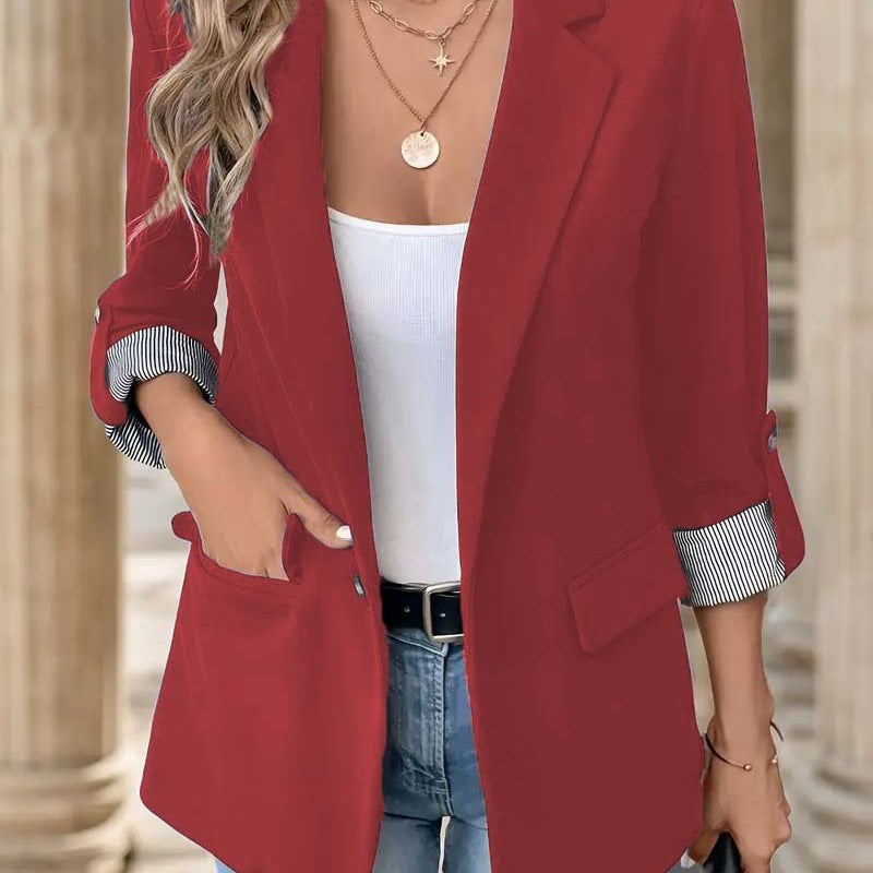 Damen modische Blazerjacke mit eleganten Kontrastdetails EB
