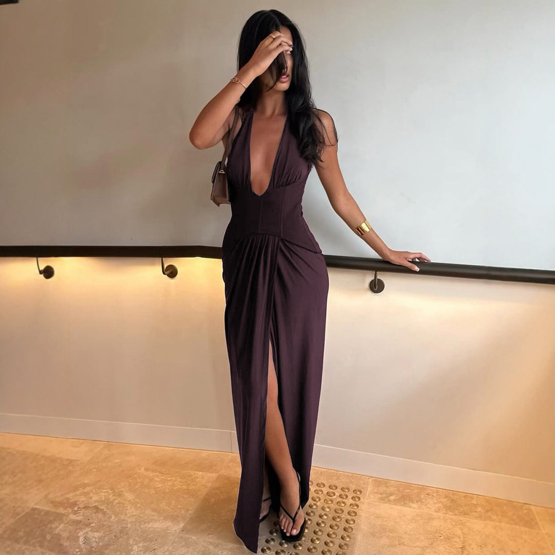 Damen Figurbetontes Abendkleid mit tiefem Ausschnitt und eleganter Drapierung EB