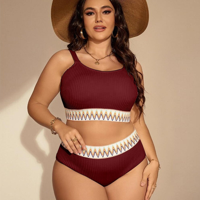 Damen Crop-Top Bikini-Set mit hohem Bund und dekorativem Muster EB