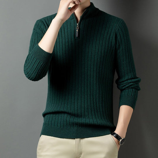 Herren Strickpullover mit modernem Stehkragen im Rippdesign EB