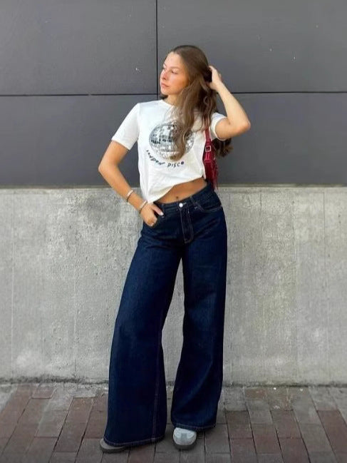 Damen Weite High-Waist Jeanshose im trendigen Schnitt EB