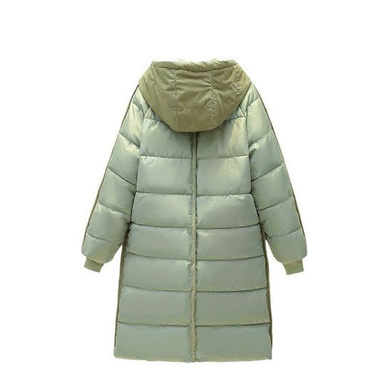 Damen Langer isolierter Pufferparka mit abnehmbarer Kapuze und großen Taschen EB