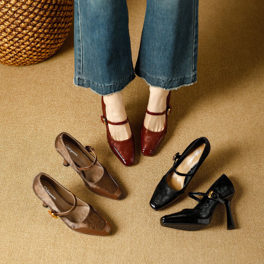 Damen elegante Mary Jane Pumps mit luxuriösem Glanz und modischem Riemendesign EB