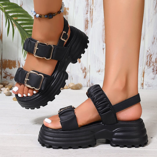 Damen Modische Plateausandalen mit verstellbaren Schnallen EB