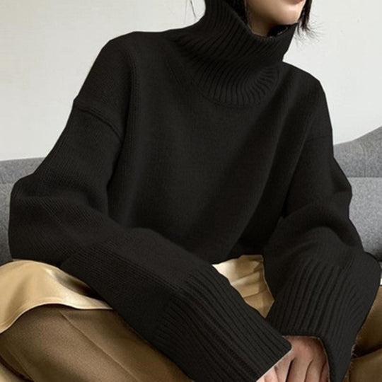 Damen gemütlicher Rollkragenpullover aus feinem Strick EB