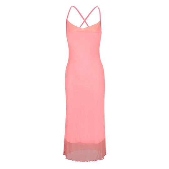 Damen Maxikleid mit zarten Spaghettiträgern und transparentem Saum EB