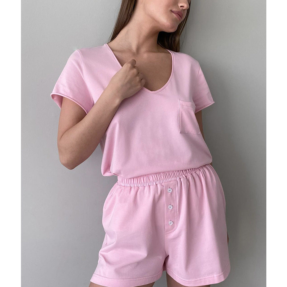 Damen Bequemes Loungewear-Set aus Baumwolle mit V-Ausschnitt EB