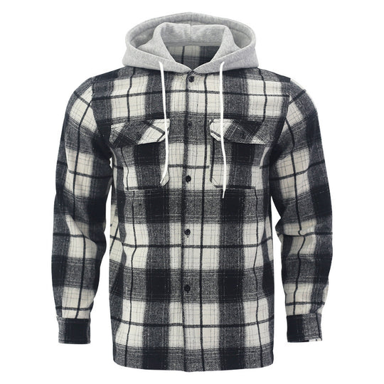 Herren Karierte Flanelljacke mit Hoodie und zwei Brusttaschen EB