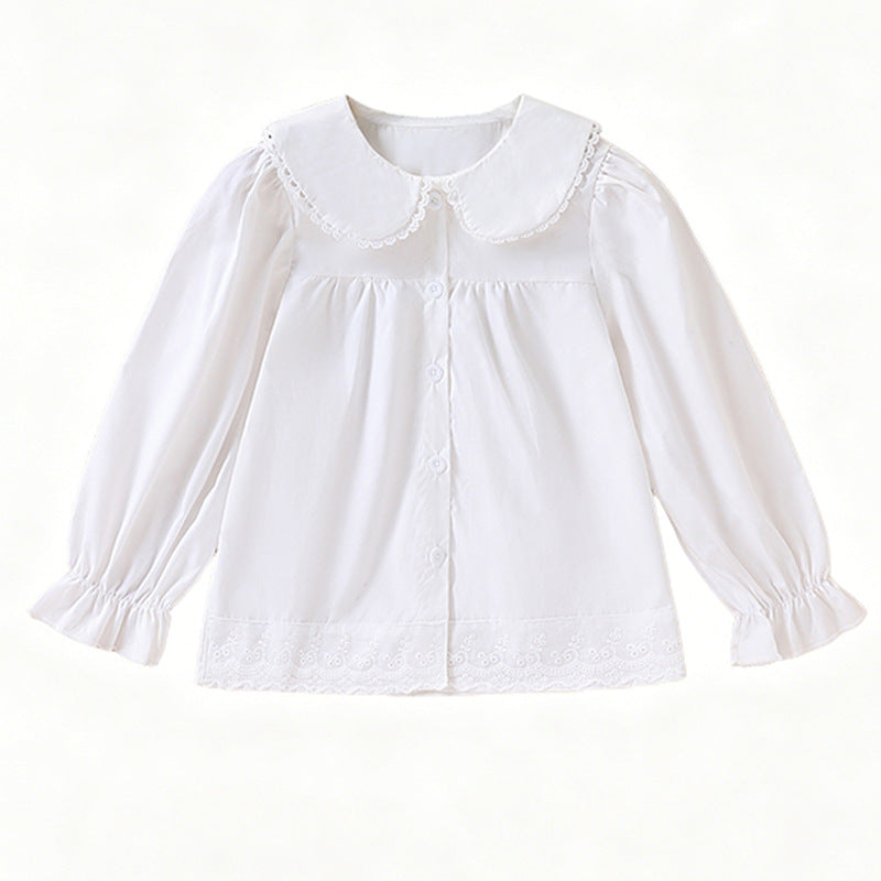 Mädchen elegante Bluse mit rüschenbesetztem Kragen EB