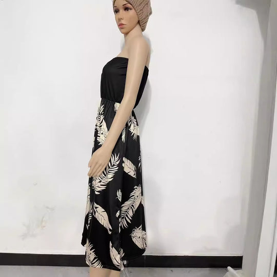 Damen Maxikleid mit Trägerlosem Oberteil und Floralprint EB