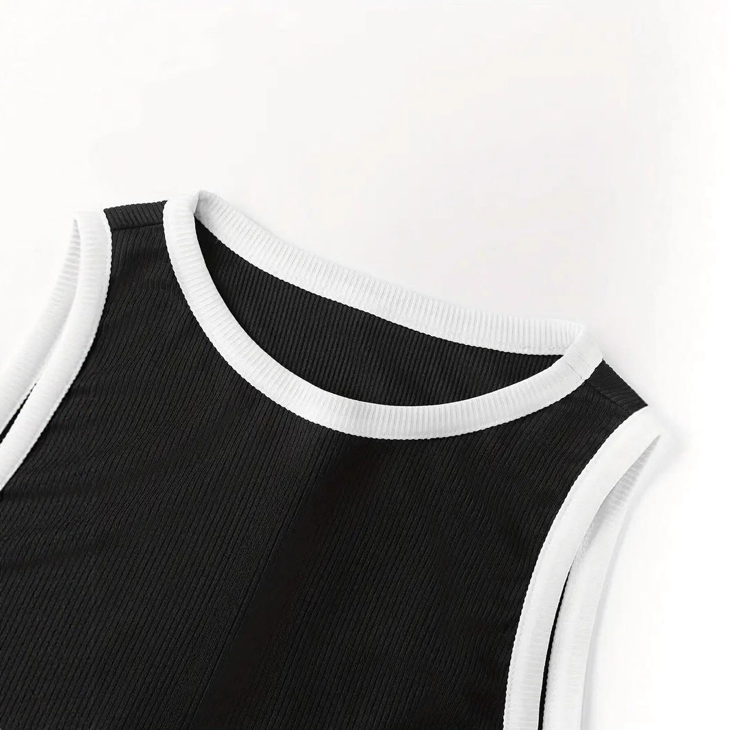 Damen stylishes Sport-Set mit hoch taillierter Weitbein-Hose und sportlichem Bustier EB
