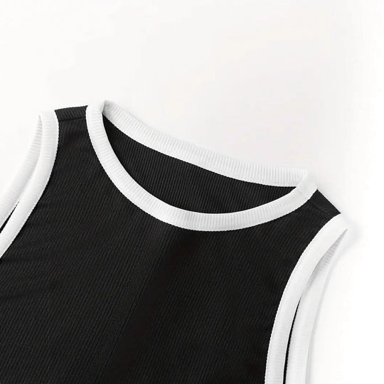 Damen stylishes Sport-Set mit hoch taillierter Weitbein-Hose und sportlichem Bustier EB