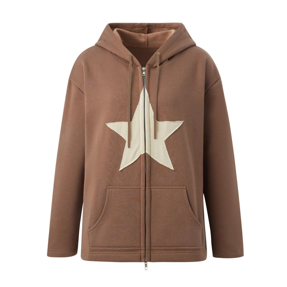 Damen Großer Kapuzenpullover mit Sternenapplikation und Reißverschluss EB