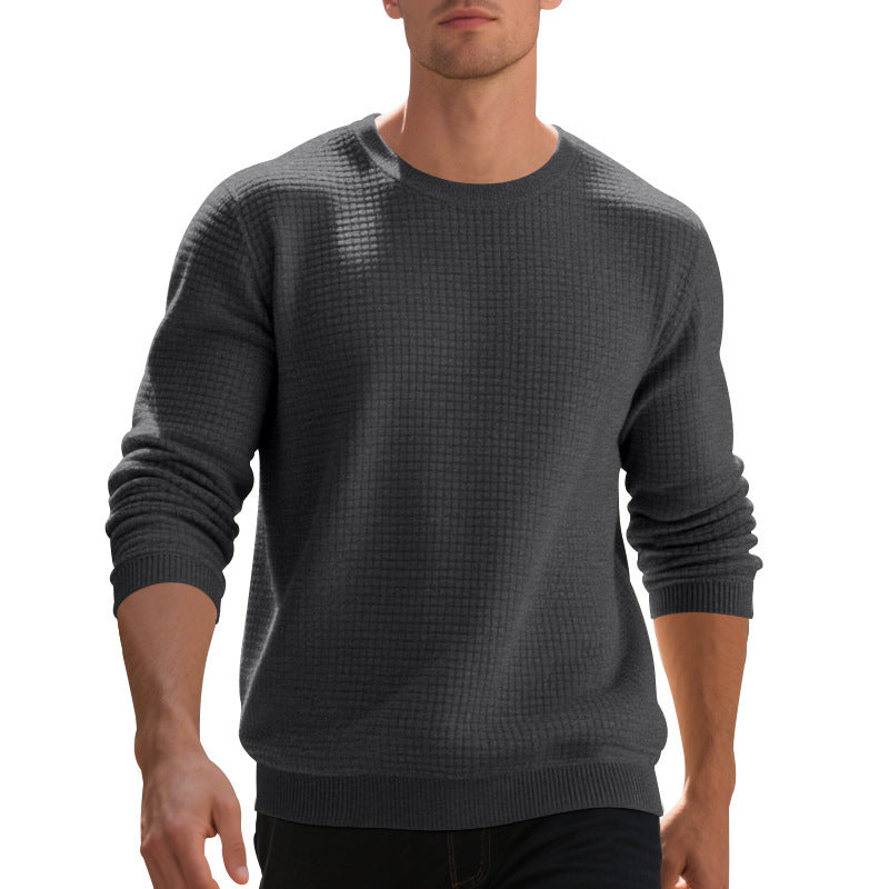 Herren nan Feinstrukturierter Strickpullover mit Waffelstruktur und Rundhalsausschnitt EB