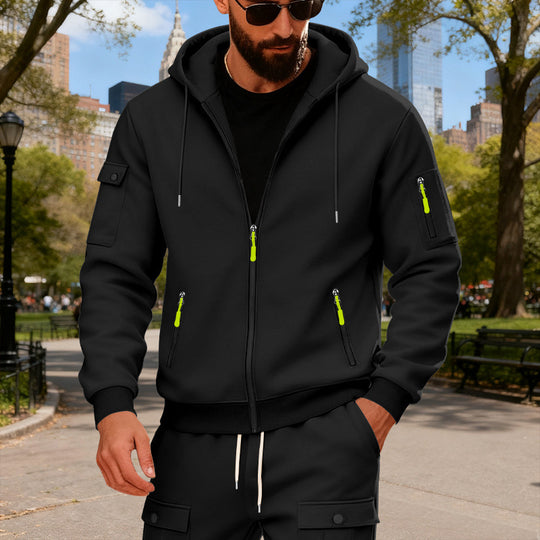 Herren Sportliche Zip-Hoodie mit Innovativen Reißverschlusstaschen EB