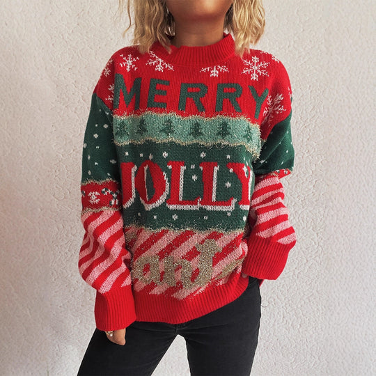 Damen Weihnachts-Pullover mit unverwechselbarem Motiv und gemütlichem Schnitt EB