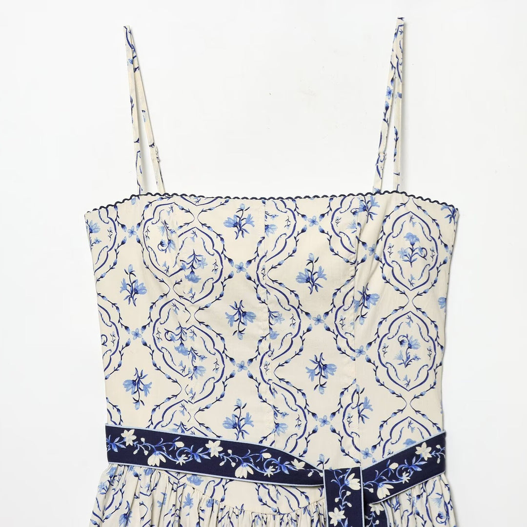 Damen Maxikleid mit floralem Muster und verstellbaren Spaghetti-Trägern EB