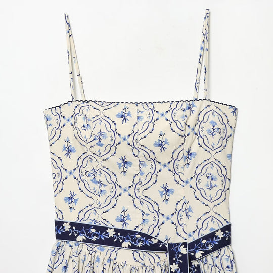 Damen Maxikleid mit floralem Muster und verstellbaren Spaghetti-Trägern EB