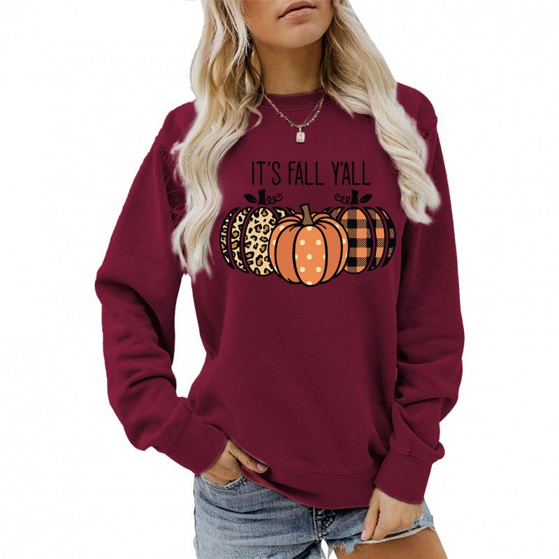 Damen nan lässiges Herbst Sweatshirt mit Kürbismotiv und Rundhalsausschnitt EB