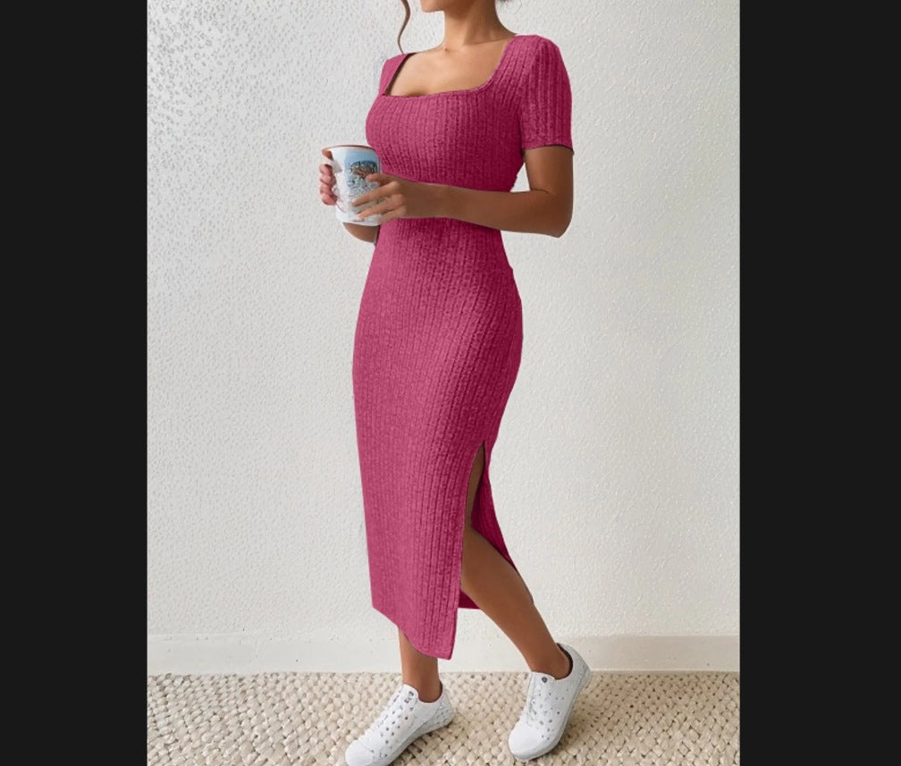 Damen Figurbetontes Maxikleid mit seitlichen Schlitzen und elastischem Material EB
