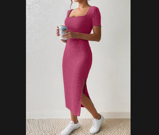 Damen Figurbetontes Maxikleid mit seitlichen Schlitzen und elastischem Material EB