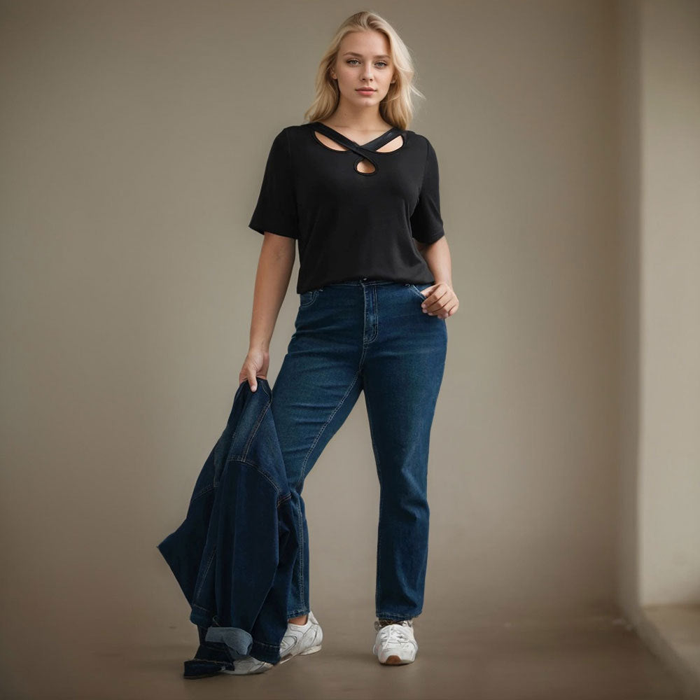 Damen Kurzarmshirt mit Kreuz-Ausschnitt EB