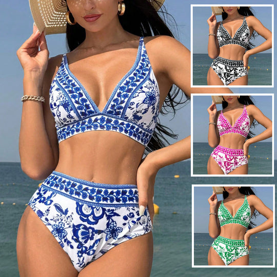 Damen Hochtaillierter Bikini mit floralem Muster EB