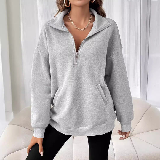 Damen Sweatshirt mit halbem Reißverschluss und lässigem Schnitt EB