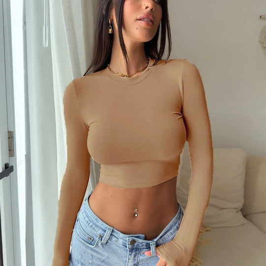 Damen elegantes langärmliges Crop-Top aus hautfreundlichem Material EB