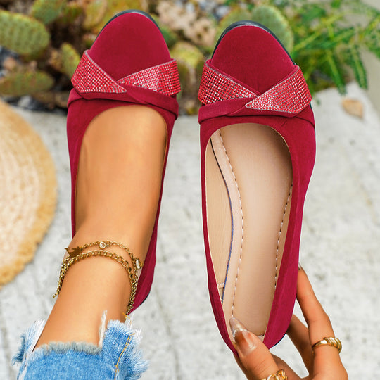 Damen Komfortable Ballerinas mit eleganter Schleifen-Applikation und modischem Glitzer EB
