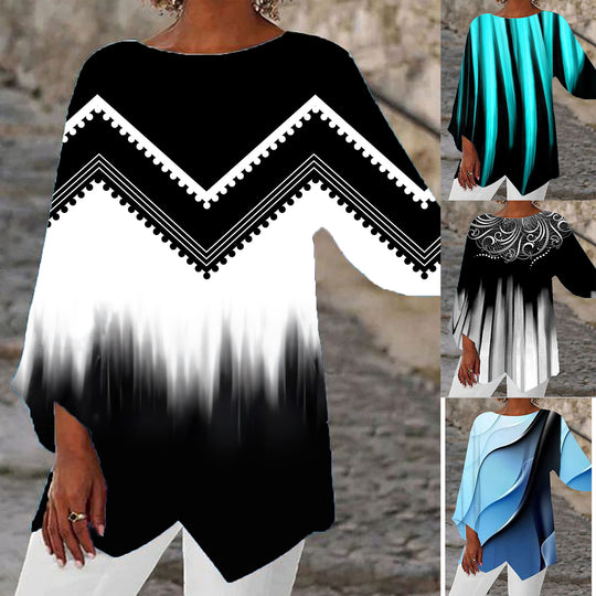 Damen Oversize-Bluse mit modernem Chevron-Muster und Bumerangärmeln EB