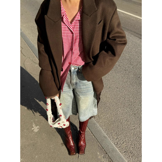 Damen Oversized Fransenjacke EB
