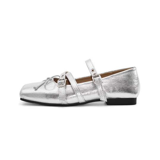 Damen Ballerinas mit modischen Schnallen und schimmerndem Obermaterial EB